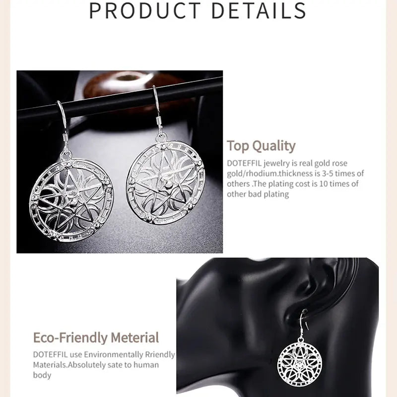 DOTEFFIL Boucles d'oreilles pendantes rondes étoiles en argent sterling 925 pour femmes, mariage, fiançailles, soirée, bijoux de mode