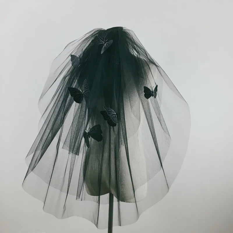 Voile noir gothique pour Halloween, photos de mariée, défilé nuptial, papillon rétro, décoration de fête, accessoires pour cheveux