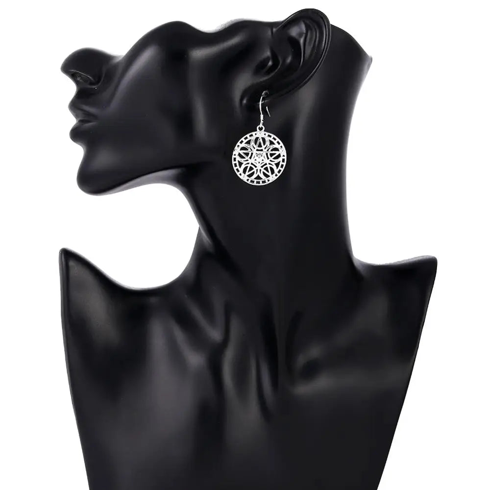 DOTEFFIL Boucles d'oreilles pendantes rondes étoiles en argent sterling 925 pour femmes, mariage, fiançailles, soirée, bijoux de mode