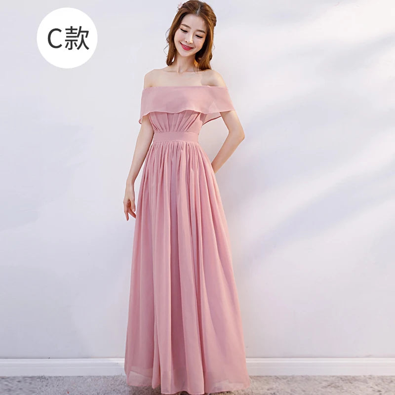 Nouvelle Robe de Demoiselle d'Honneur en Mousseline Rose, Coupe Évasée, Robe de Soirée Simple et Pas Chère pour Femmes