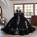 Robe de Quinceañera noire chapelle, Robe de bal scintillante pour fille, Grande nœud en dentelle, Robe de 16 ans Wc041