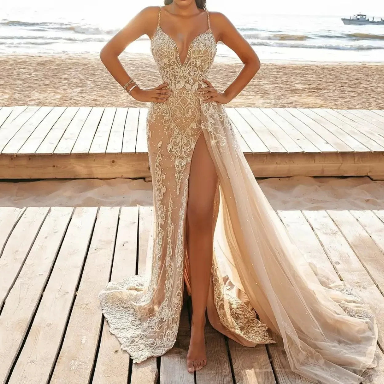 S4133F    2025 Nouvelle robe de soirée élégante de haute qualité avec bretelles et fente haute
