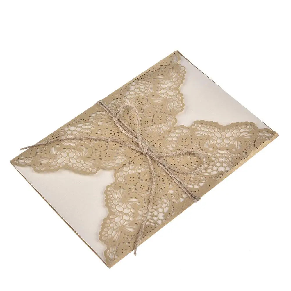 10pcs Faire-part de mariage en dentelle sculptée élégante de style européen Cartes de vœux Fournitures de fête Dropship