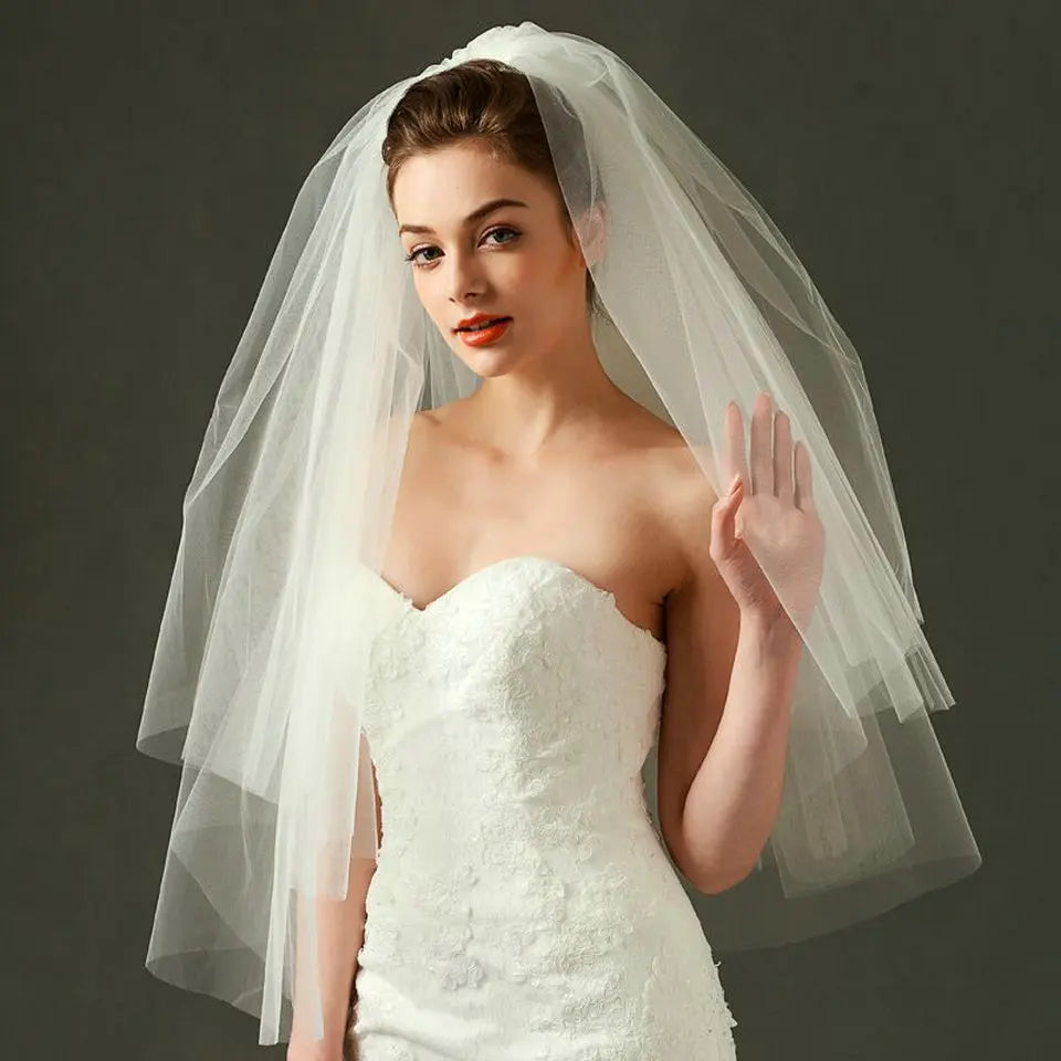 Voile de mariée tendance simple en tulle blanc ivoire, deux couches, voile de mariée pas cher, accessoires de mariée 75 cm, voiles courts pour femmes avec peigne