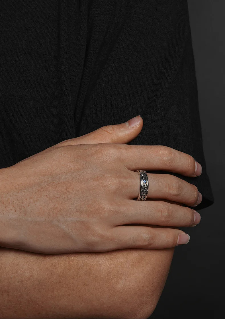 QEENKISS Bague ouverte vintage en argent sterling 925 pour homme, anniversaire, mariage, Noël, cadeau pour le marié, le père, le petit ami RG6771