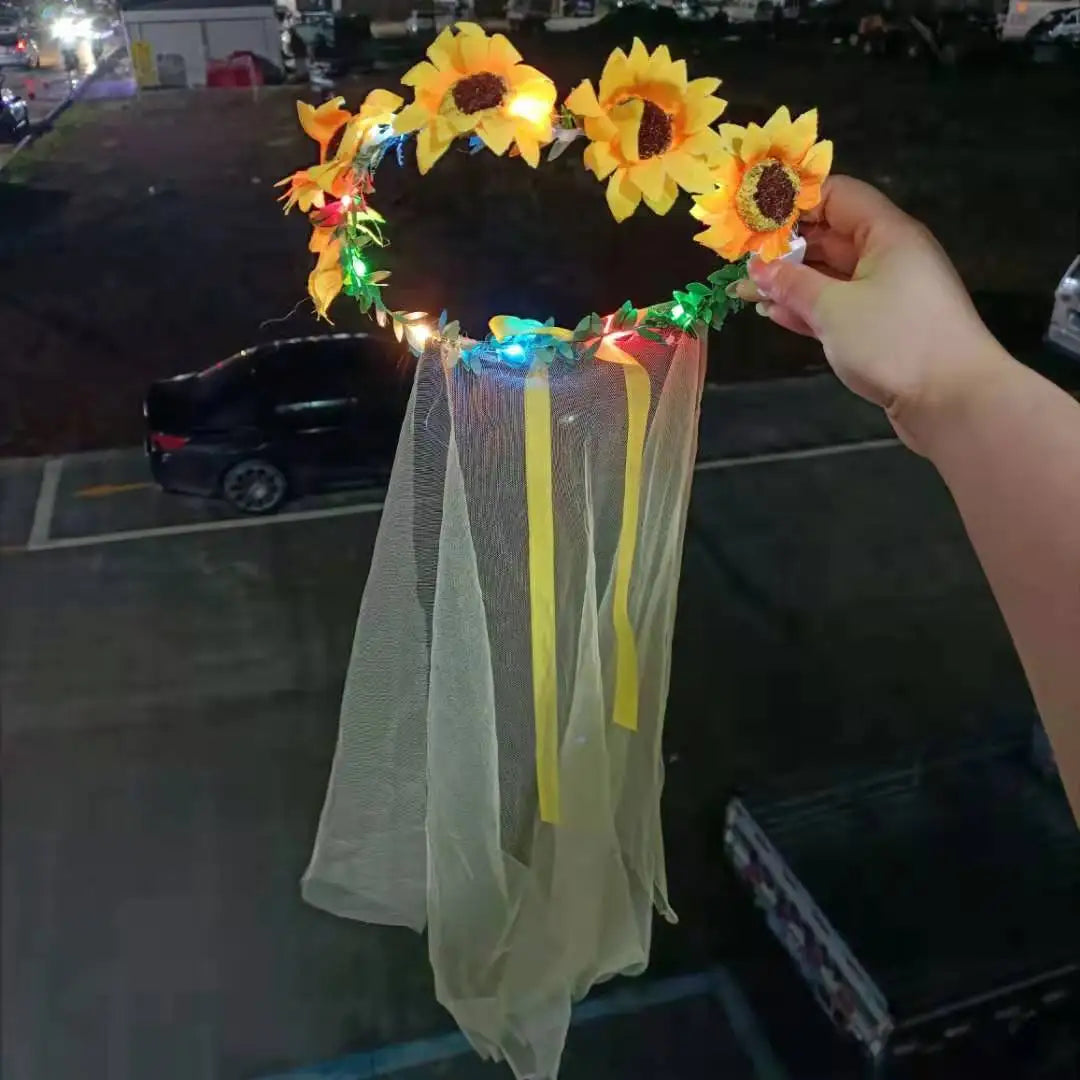 Voile mignon Cheveux Lumineux Fée Ruban Nœud Couronne Lampe LED Mariage Fournitures de Fête Maquillage Fille