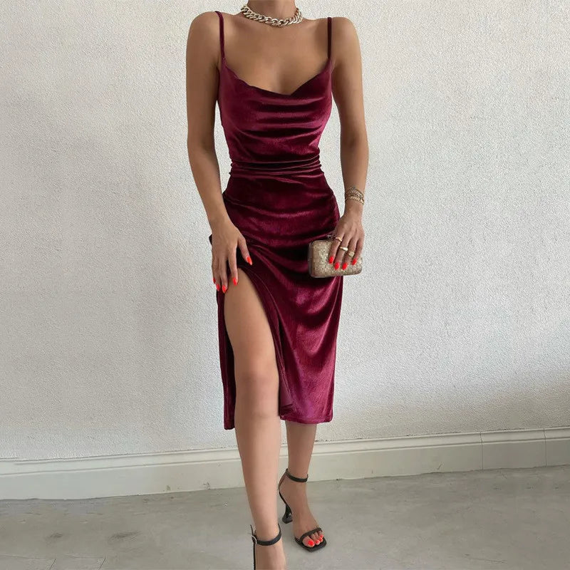 Robe de soirée élégante pour femmes, robe midi moulante d'été, sans manches, épaules dénudées, dos nu, pour soirée et club