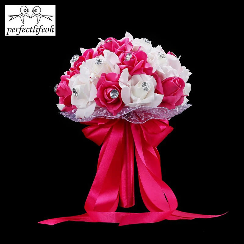 Bouquet de mariée de roses artificielles bleues et blanches faites à la main