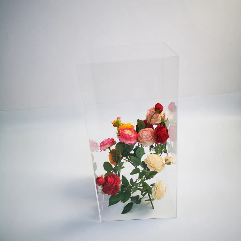 Elegant Clear Acrylic Rectangular Tall Flower Stand for Wedding & Party Romantic Style Home Decorations Supplies Carton Packing