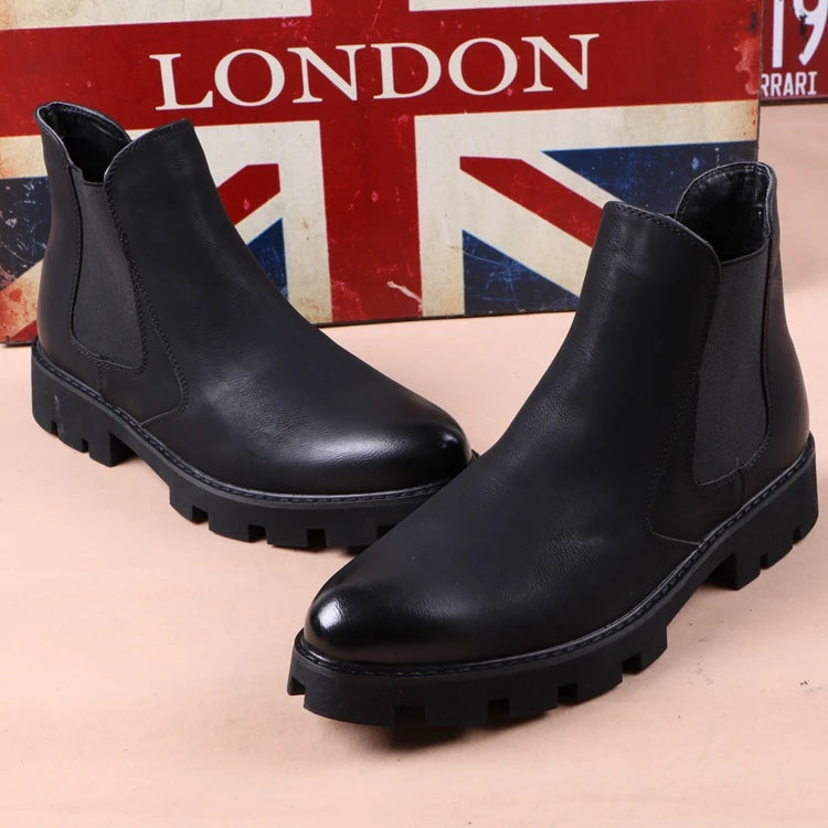 chaussures montantes en cuir véritable pour hommes, bottes Chelsea décontractées, chaussures habillées de bureau, bottes noires à plateforme, botas hombre, chaussure