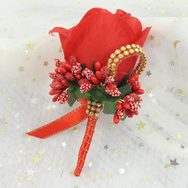 Silk Rose Boutonniere & Corsage Brooch | Groom, Groomsmen & Wedding Party
