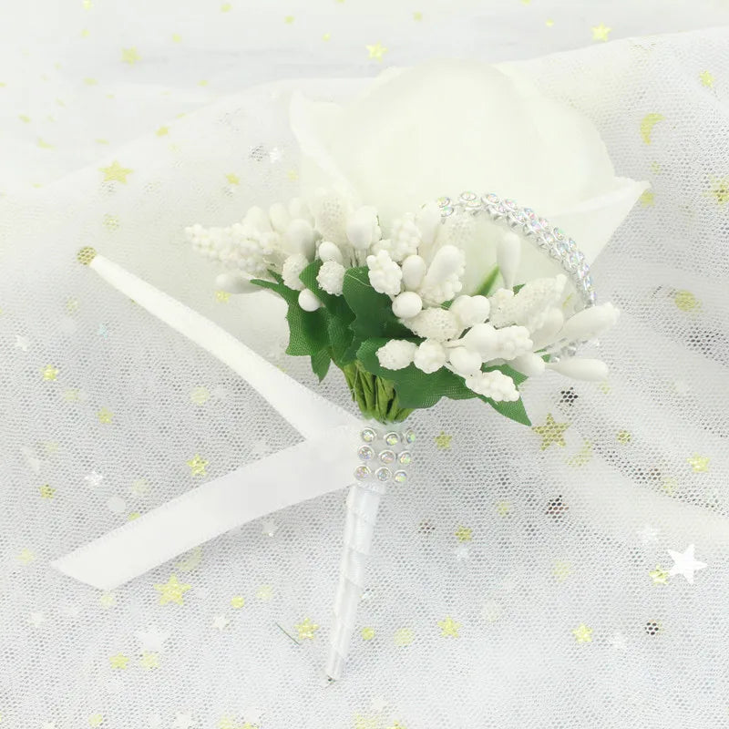 Silk Rose Boutonniere & Corsage Brooch | Groom, Groomsmen & Wedding Party