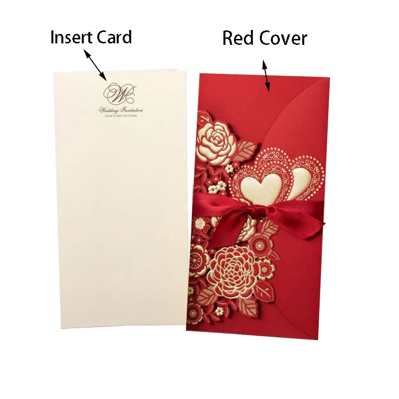 5/10 Pièces Cartes d'Invitation de Mariage Découpées au Laser Cœur d'Amour Personnalisées Cartes de Vœux avec Ruban Fournitures de Fête de Mariage ou de Douche Nuptiale