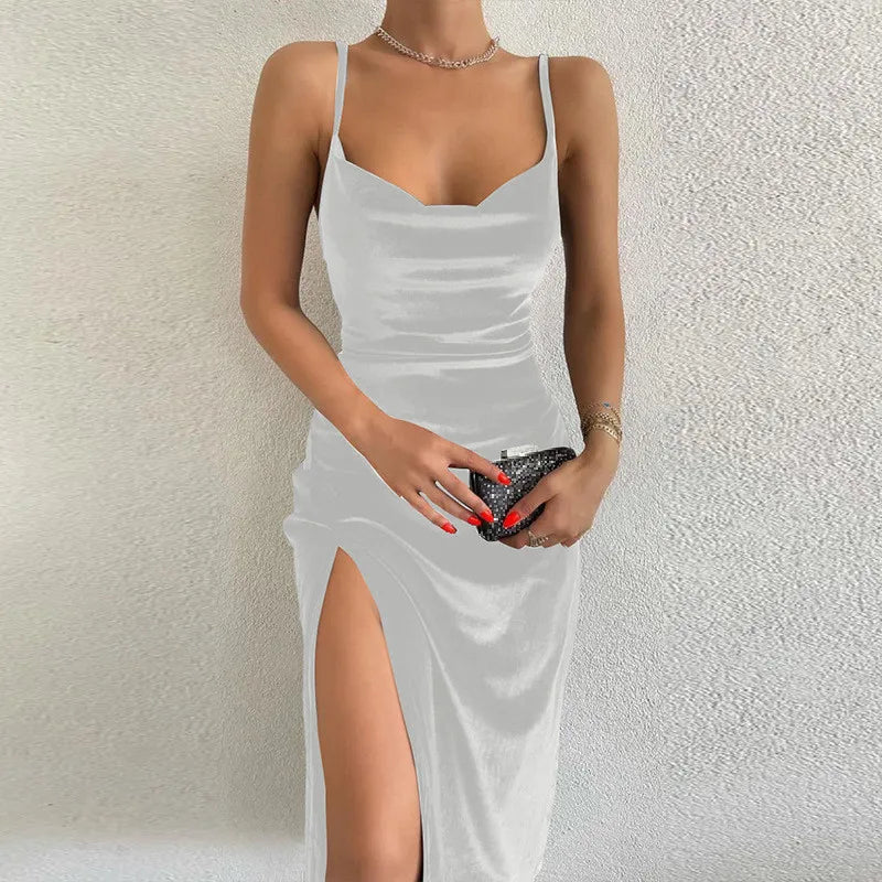 Robe de soirée élégante pour femmes, robe midi moulante d'été, sans manches, épaules dénudées, dos nu, pour soirée et club