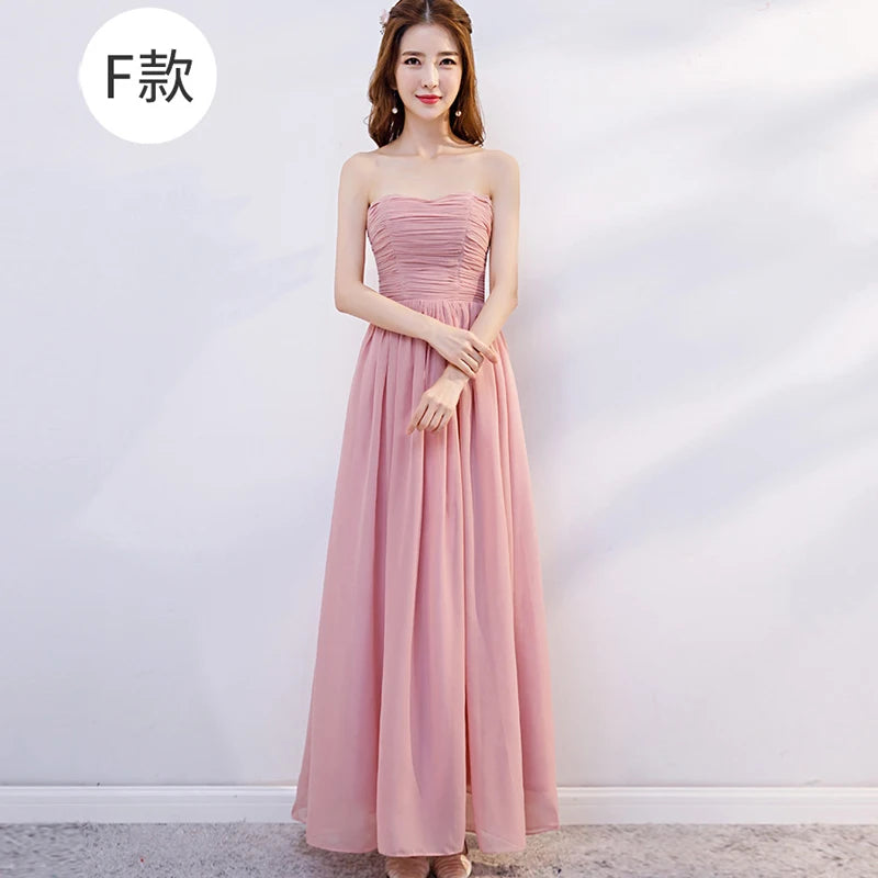 Nouvelle Robe de Demoiselle d'Honneur en Mousseline Rose, Coupe Évasée, Robe de Soirée Simple et Pas Chère pour Femmes