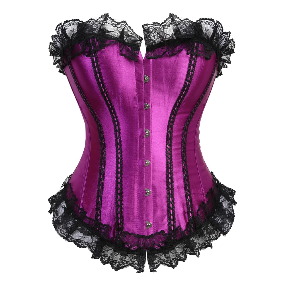 Corset vintage à lacets Overbust avec bustier en strass et satin disponible en grandes tailles