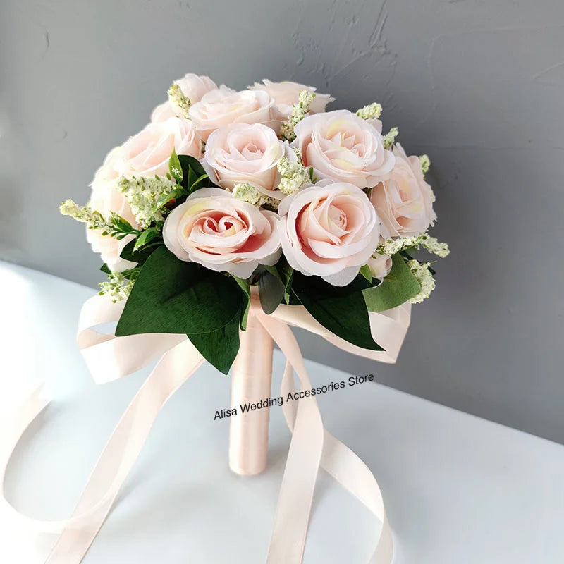 Bouquet de mariée, demoiselle d'honneur, fleurs artificielles en soie blanche, roses, boutonnière de marié, épingles, bouquet de mariage, accessoires de mariage