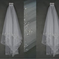 Voiles de mariée court voile de mariée 2 couches fait main perles de cristal longueur coude accessoires de mariée voile blanc ivoire