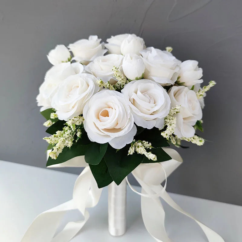 Bouquet de mariée, demoiselle d'honneur, fleurs artificielles en soie blanche, roses, boutonnière de marié, épingles, bouquet de mariage, accessoires de mariage