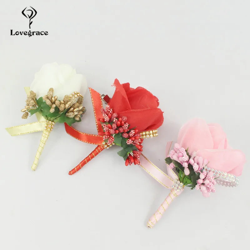 Silk Rose Boutonniere & Corsage Brooch | Groom, Groomsmen & Wedding Party