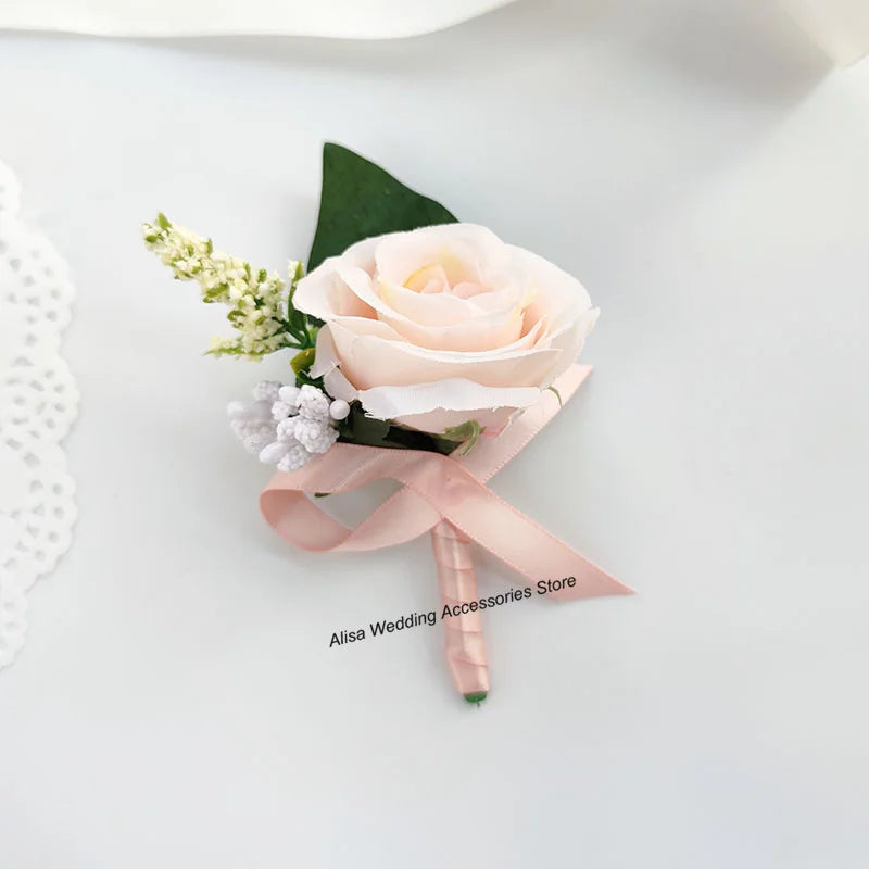 Bouquet de mariée, demoiselle d'honneur, fleurs artificielles en soie blanche, roses, boutonnière de marié, épingles, bouquet de mariage, accessoires de mariage