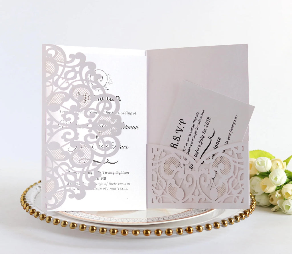 50pcs Elegant Laser Cut Wedding Invitations Card Customize Greeting Card Business With RSVP Cards Birthday Party Favor Supplies