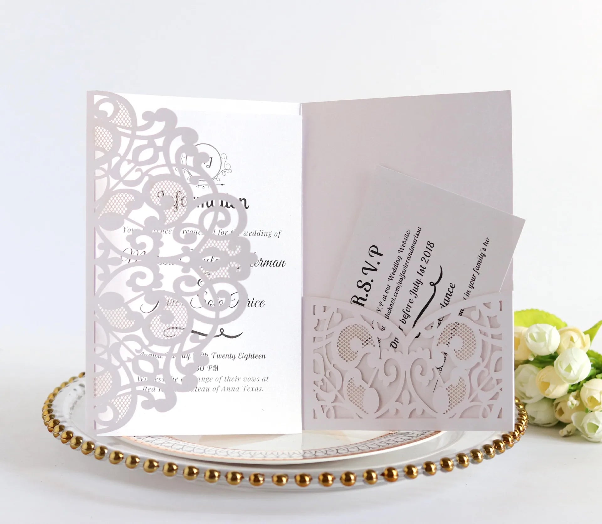 50pcs Elegant Laser Cut Wedding Invitations Card Customize Greeting Card Business With RSVP Cards Birthday Party Favor Supplies