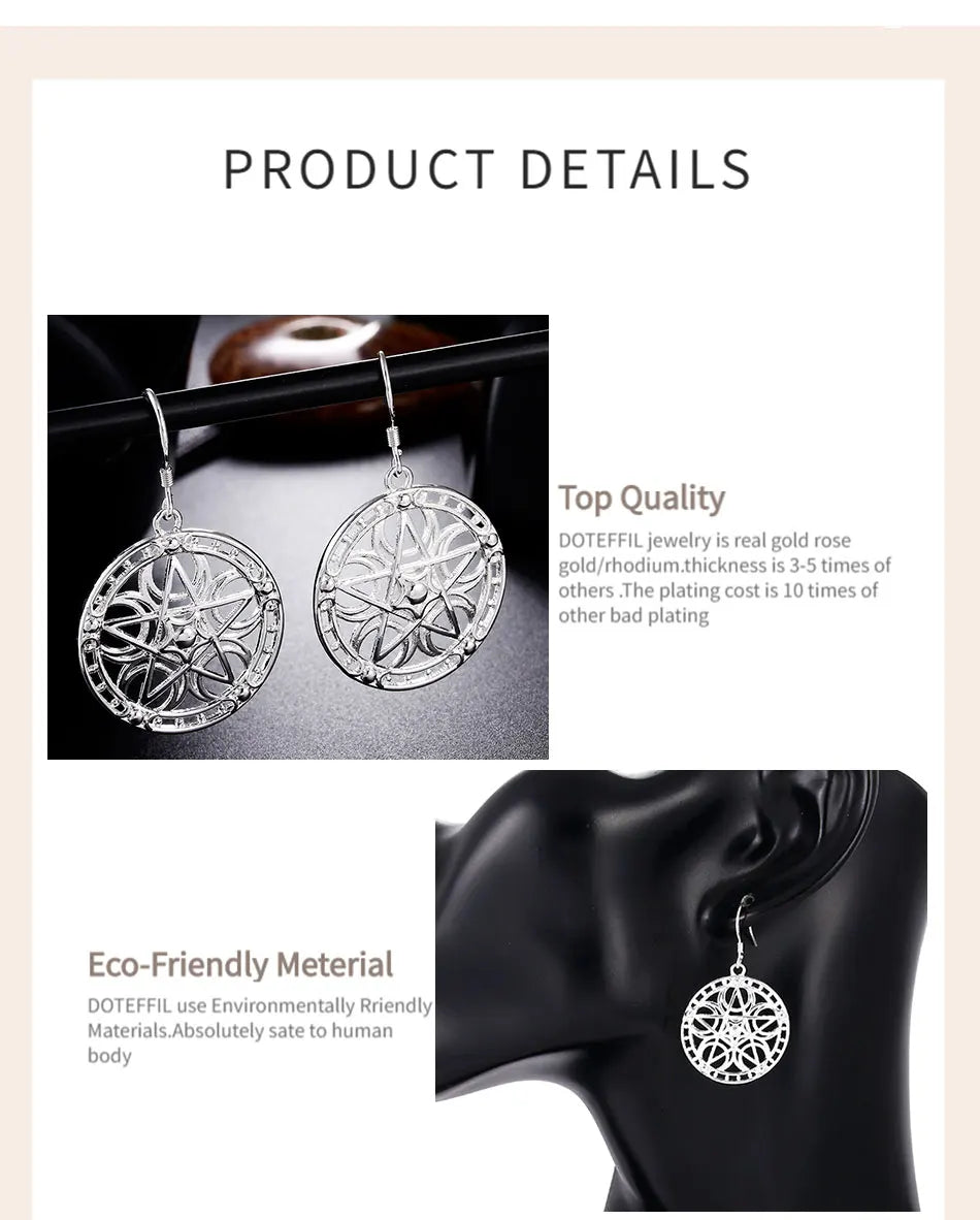 DOTEFFIL Boucles d'oreilles pendantes rondes étoiles en argent sterling 925 pour femmes, mariage, fiançailles, soirée, bijoux de mode