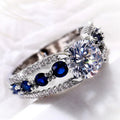 Blue & White Round CZ Wedding Ring — Elegant Bridal Band