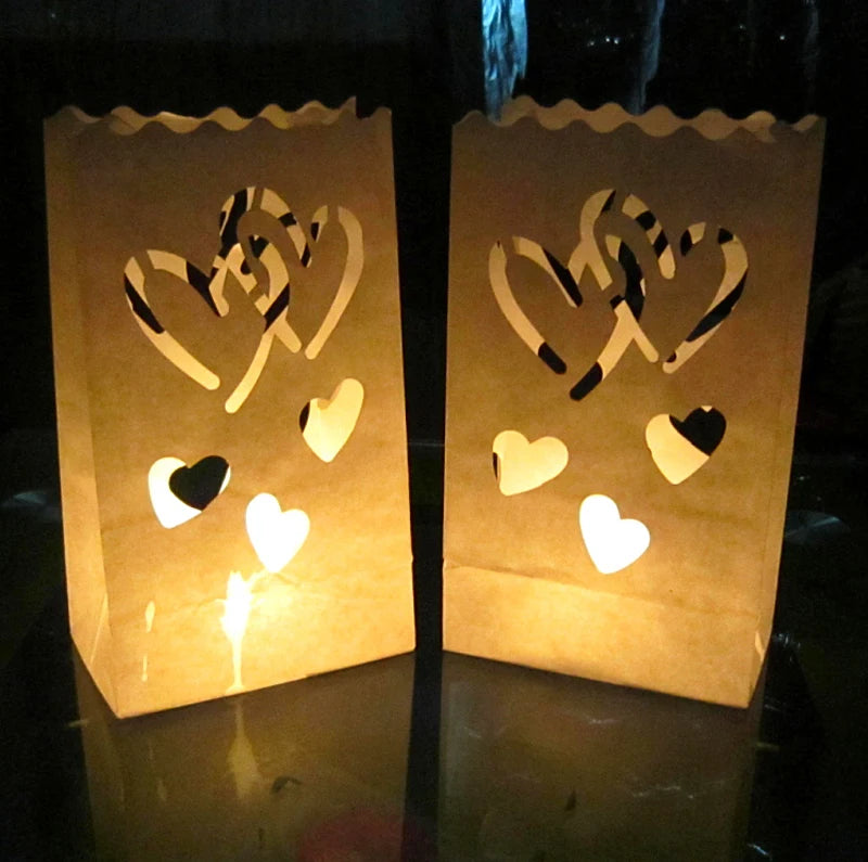 50 pièces/lot Photophore Chauffe-plat Luminaria en papier Sac à bougies pour Noël Fête de mariage en plein air Décoration Fête