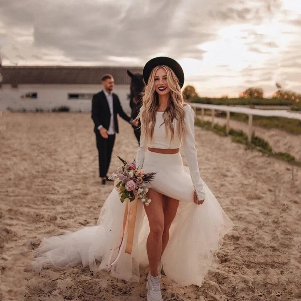 Long Sleeve Mermaid Wedding Dress | Tulle Bridal Gown | Custom & Plus Sizes