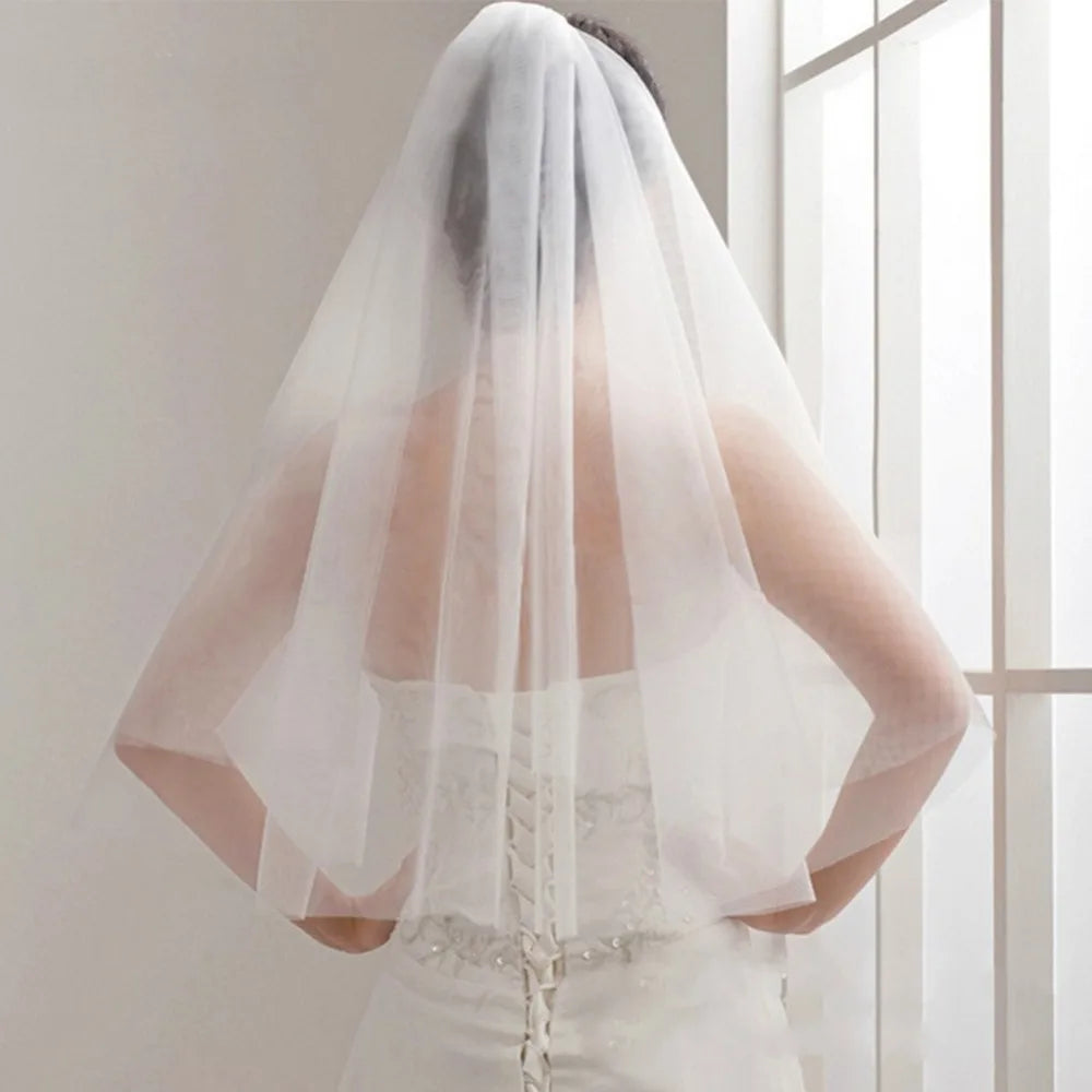 Voile de mariée tendance simple en tulle blanc ivoire, deux couches, voile de mariée pas cher, accessoires de mariée 75 cm, voiles courts pour femmes avec peigne