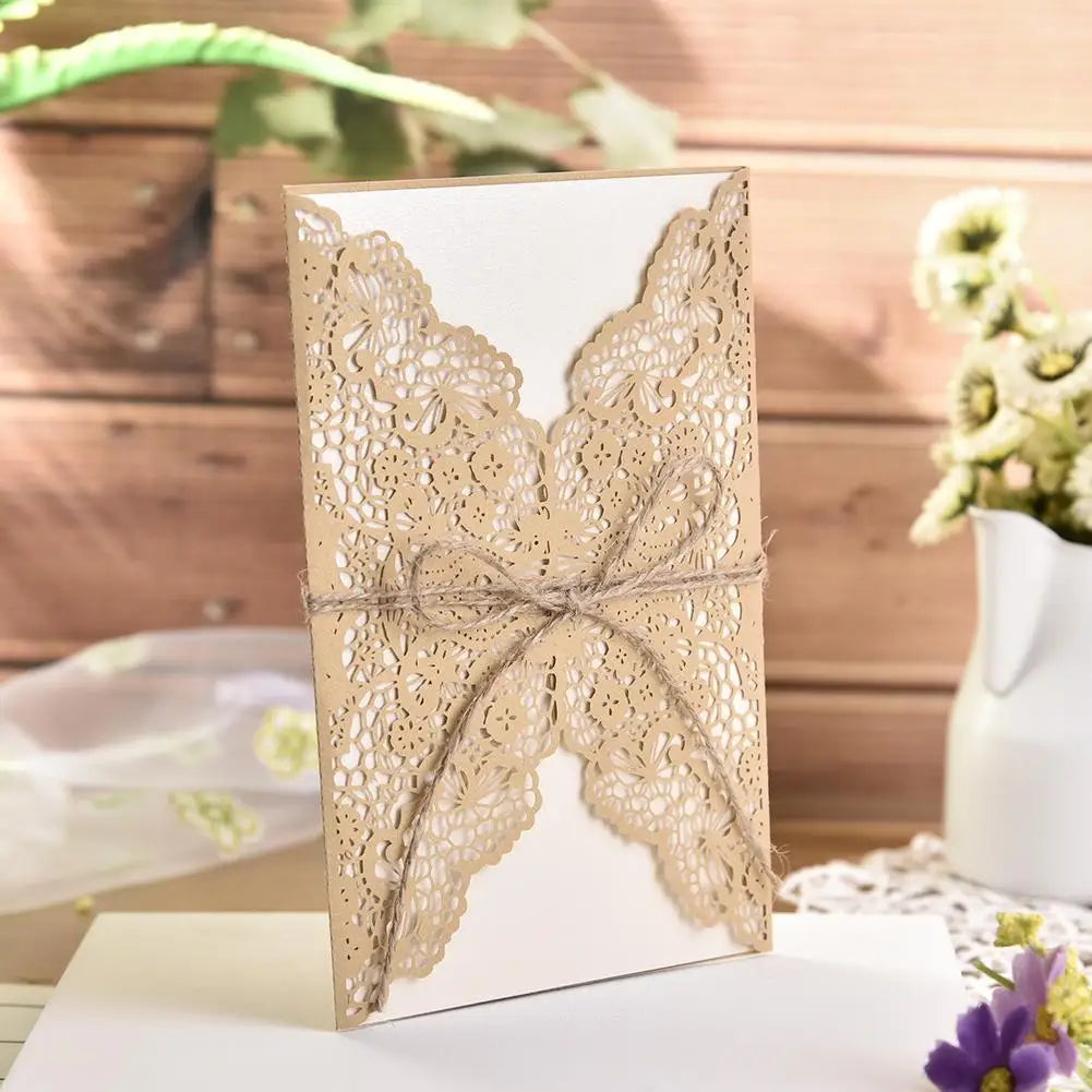 10pcs Faire-part de mariage en dentelle sculptée élégante de style européen Cartes de vœux Fournitures de fête Dropship