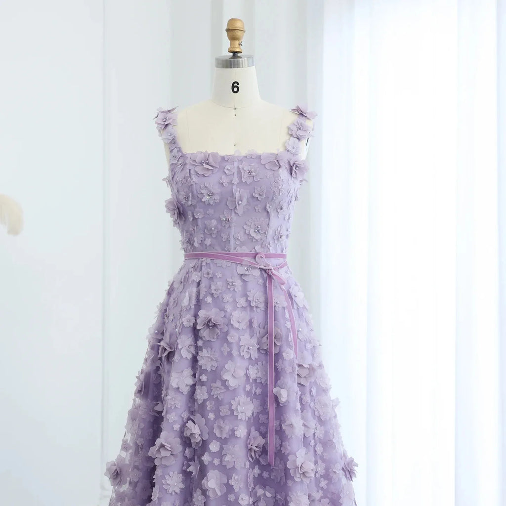 Élégante Robe de Bal Col Carré Douce Robe de Cocktail Femme Robes de Soirée Évasées Rêveuses Motif Floral