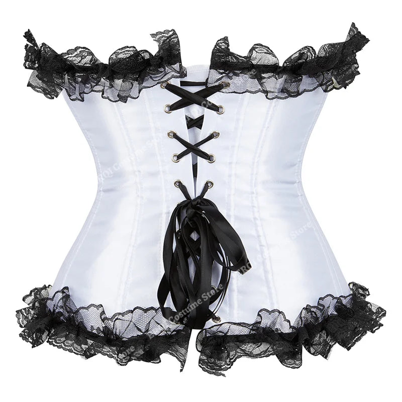 Corset vintage à lacets Overbust avec bustier en strass et satin disponible en grandes tailles