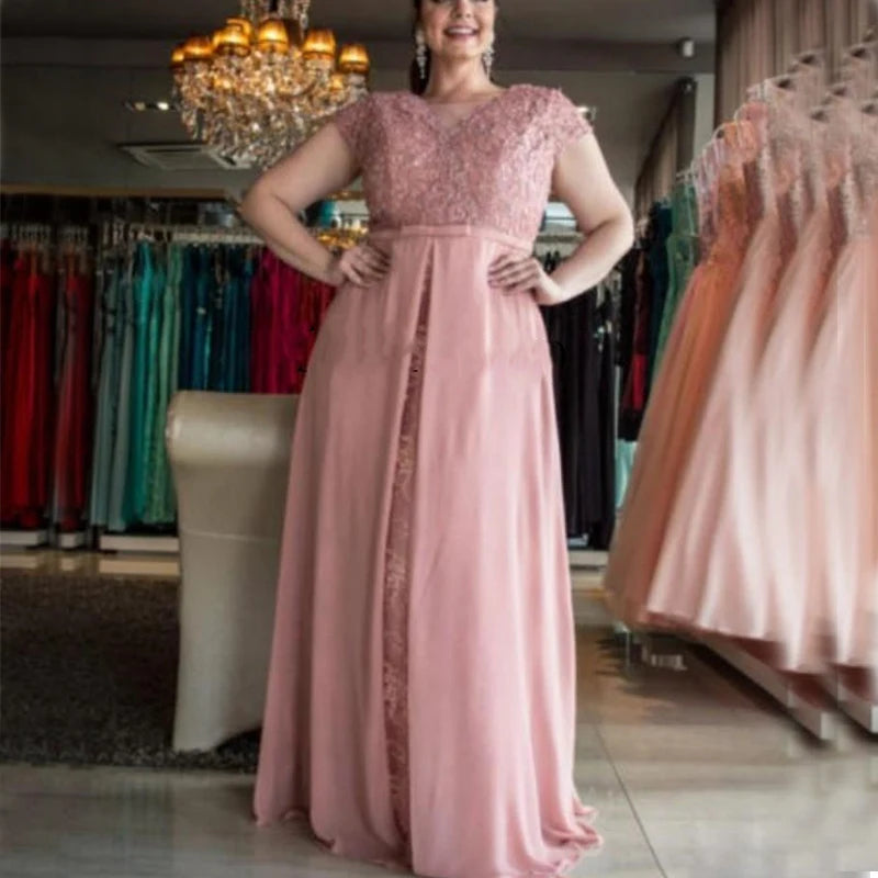 Robes courtes roses pour mère de la mariée, manches courtes, appliqués en dentelle, mousseline, vestido madre del novia, personnalisées