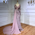 Robe de soirée sirène de luxe Feishiluo pour femmes, manches longues, perlée à la main, robe de bal, décorée de paillettes, taille naturelle