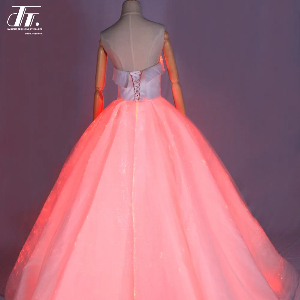 Led Glowing Optical Fiber Formal Elegant Women Ladies Maxi Evening Gown Dress