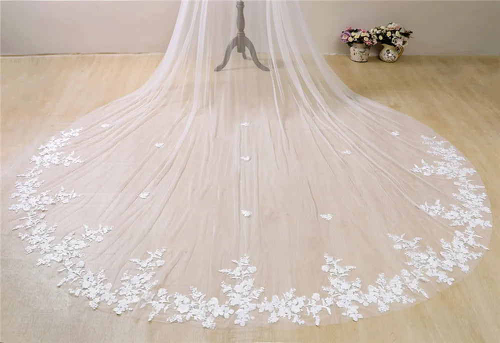 Accessoires de mariage Ivoire Blanc Appliques en dentelle Voile de mariée à épaules Voile cathédrale Longue cape en tulle Châle Cape de mariée