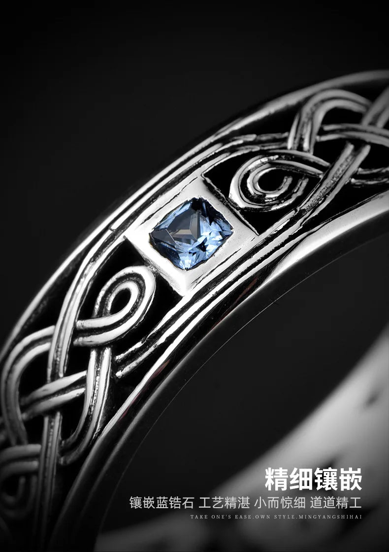 QEENKISS Bague ouverte vintage en argent sterling 925 pour homme, anniversaire, mariage, Noël, cadeau pour le marié, le père, le petit ami RG6771