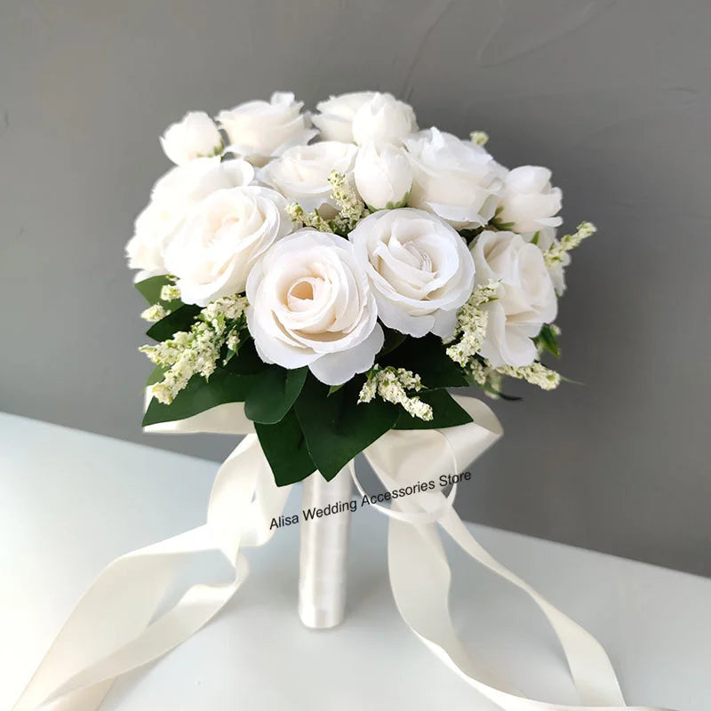 Bouquet de mariée, demoiselle d'honneur, fleurs artificielles en soie blanche, roses, boutonnière de marié, épingles, bouquet de mariage, accessoires de mariage