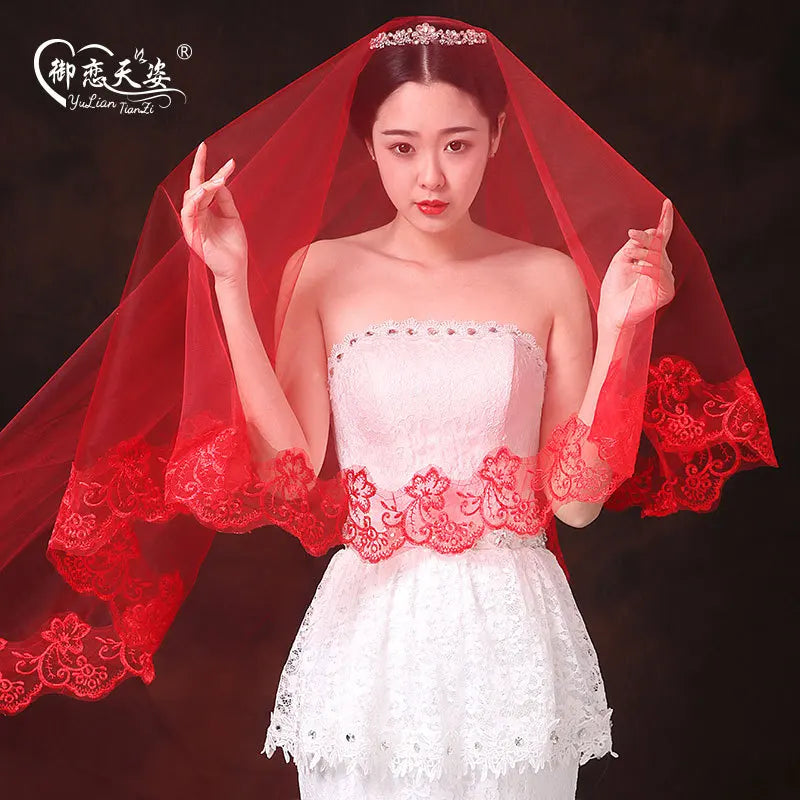 Voiles de mariée 2020 Nouveaux accessoires de mariée coude blanc ivoire rouge avec peigne appliques dentelle voiles de mariée 2020 Nouveau