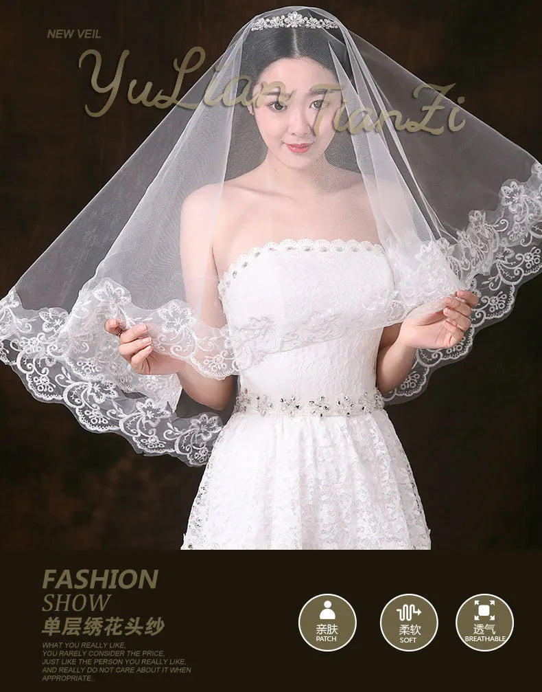 Voiles de mariée 2020 Nouveaux accessoires de mariée coude blanc ivoire rouge avec peigne appliques dentelle voiles de mariée 2020 Nouveau
