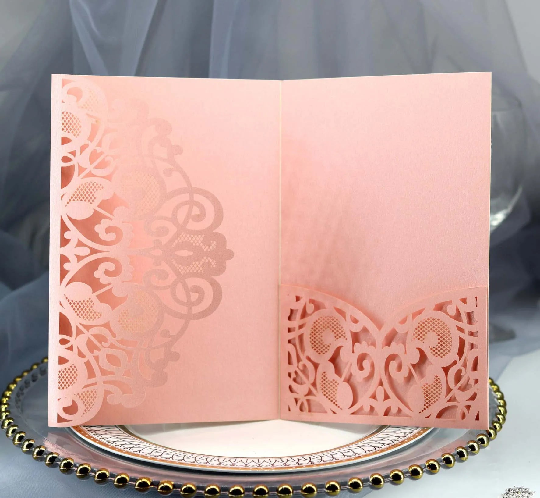 50pcs Élégantes Cartes d'invitation de mariage découpées au laser, carte de vœux personnalisable pour affaires avec cartes RSVP, fournitures de fête d'anniversaire