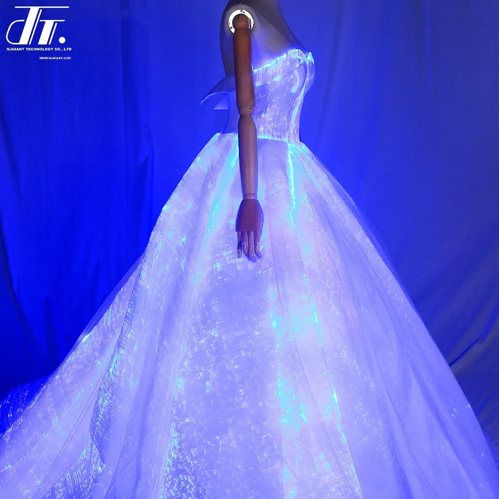 Led Glowing Optical Fiber Formal Elegant Women Ladies Maxi Evening Gown Dress