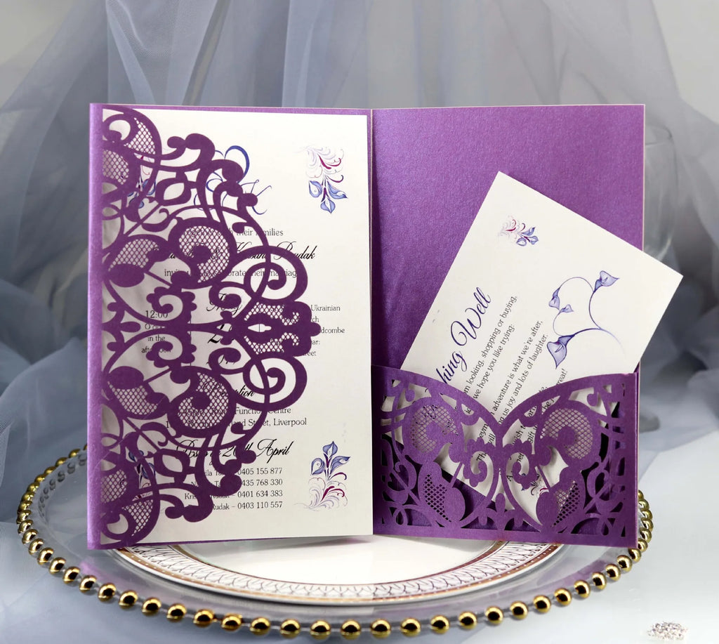 50pcs Elegant Laser Cut Wedding Invitations Card Customize Greeting Card Business With RSVP Cards Birthday Party Favor Supplies