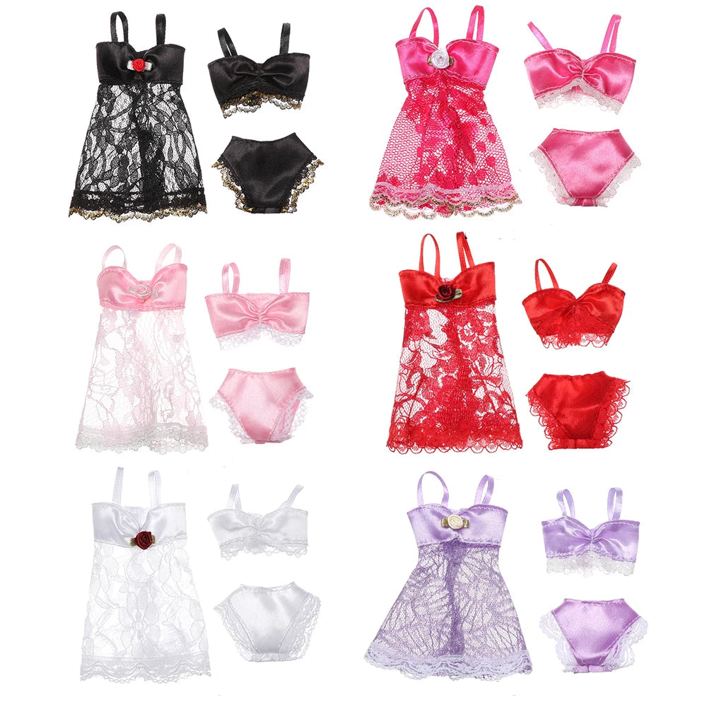 3 pièces/ensemble pyjamas colorés 3 en 1 vêtements sous-vêtements lingerie soutien-gorge robe dentelle accessoires de maison pour poupée 1/6