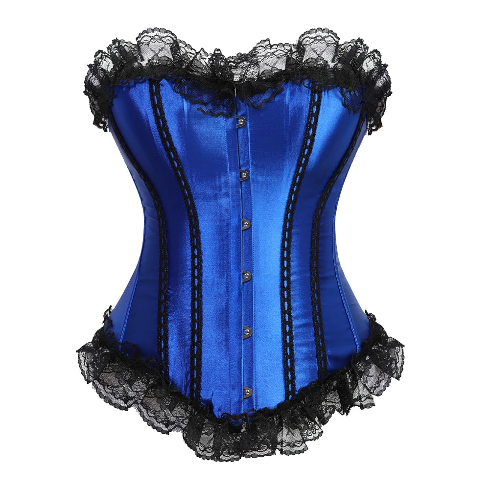Corset vintage à lacets Overbust avec bustier en strass et satin disponible en grandes tailles
