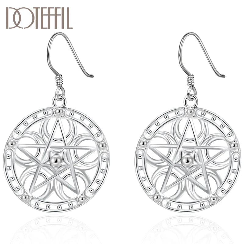 DOTEFFIL Boucles d'oreilles pendantes rondes étoiles en argent sterling 925 pour femmes, mariage, fiançailles, soirée, bijoux de mode