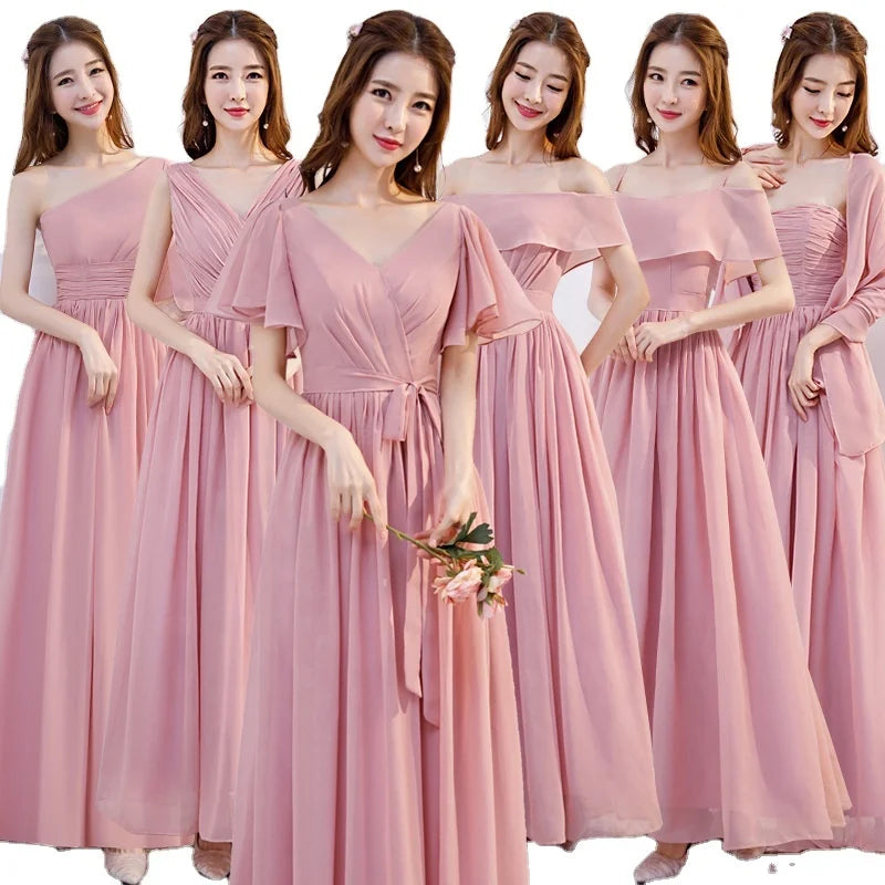 Nouvelle Robe de Demoiselle d'Honneur en Mousseline Rose, Coupe Évasée, Robe de Soirée Simple et Pas Chère pour Femmes